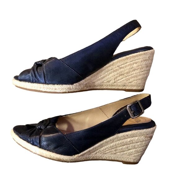 Nurture Toshe Espadrilles Peek Toe Sandals Womens 8M Used Blue Leather - Picture 12 of 16